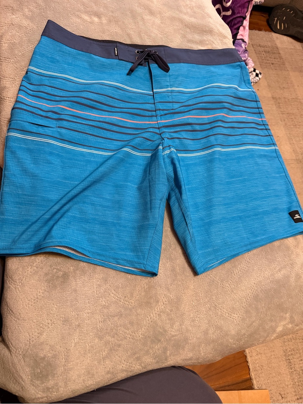 O’Neill Hyperfreak Boardshorts Mens‎ 42 Blue Striped Stretch Surf Swim Shorts